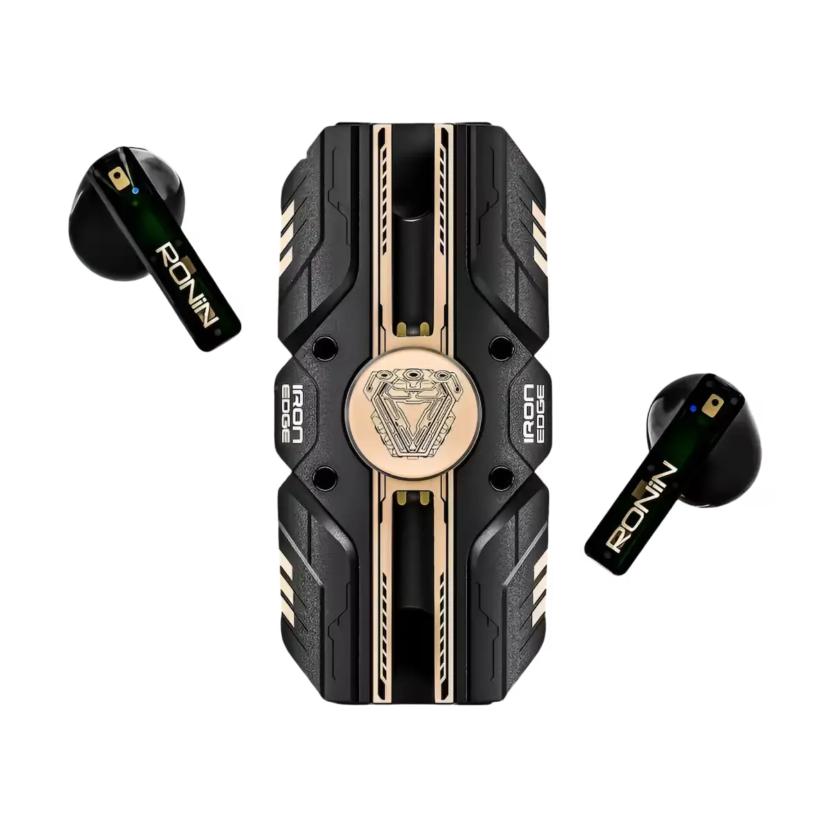 R-7090 earbuds paired with their signature spin case