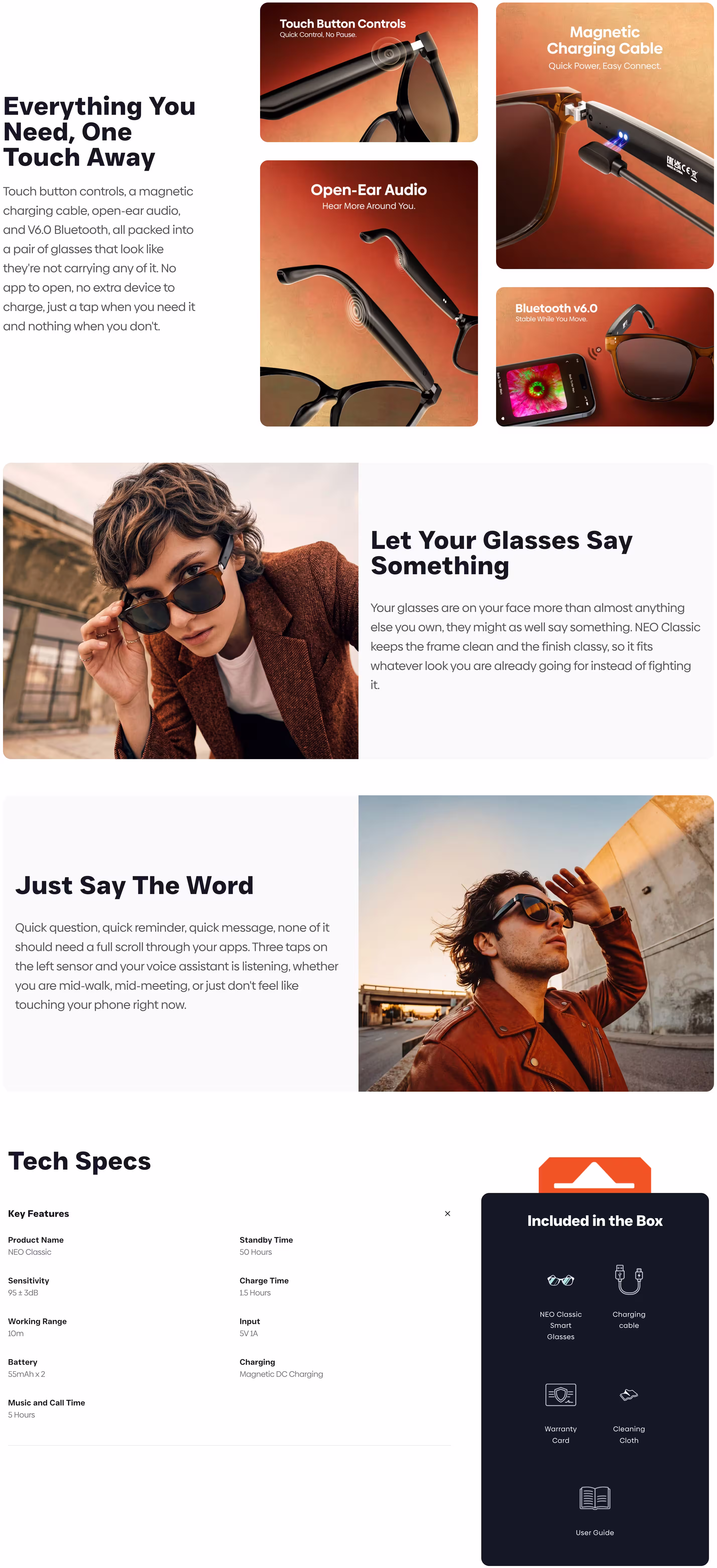 Faster NEO Classic Smart Glasses Infographic