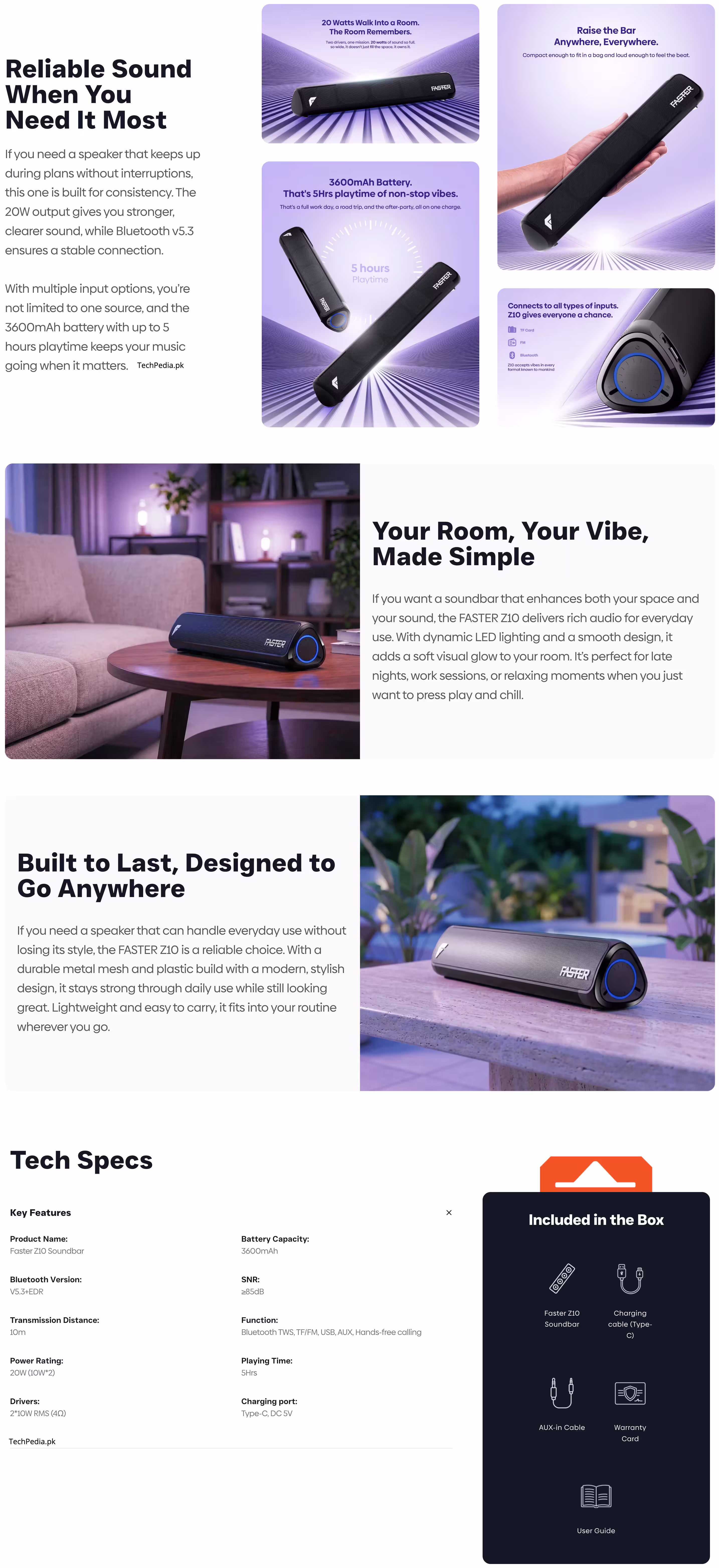 Faster Z10 Soundbar Infographic