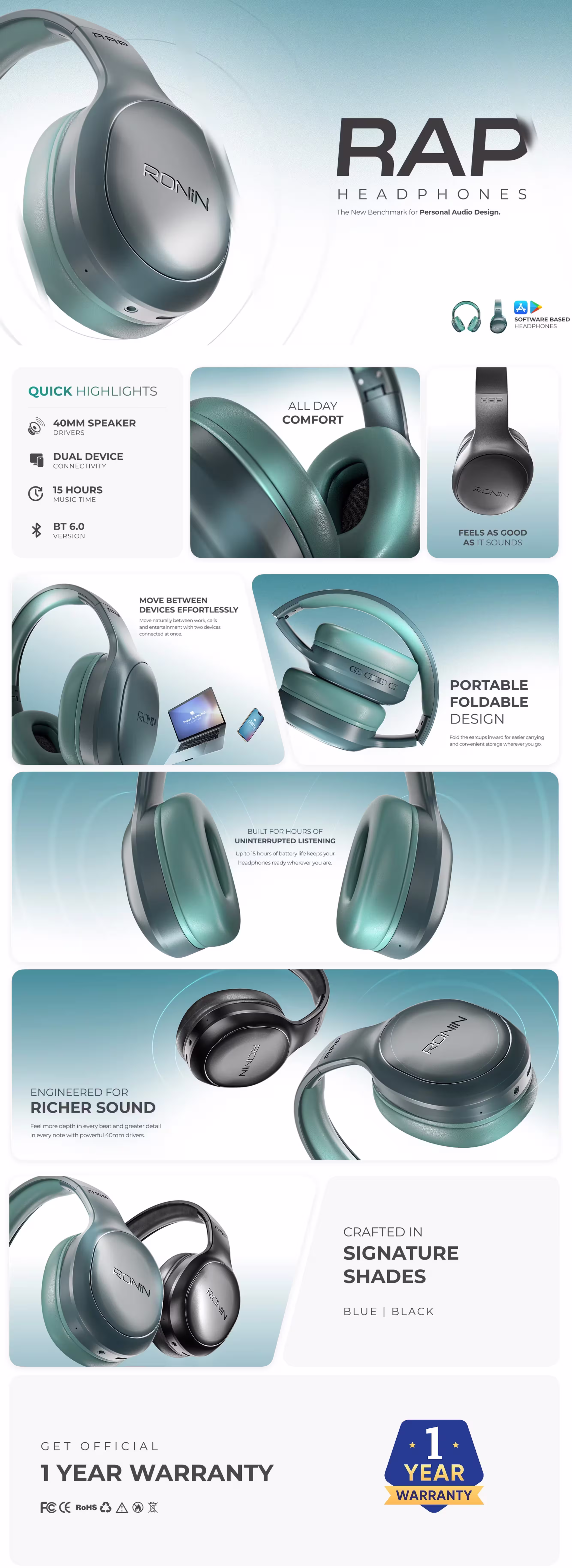 Ronin Rap R-1525 Headphone Infographic