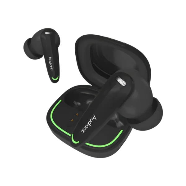 complete Audionic Airbud 735 Ion earbuds with case in black