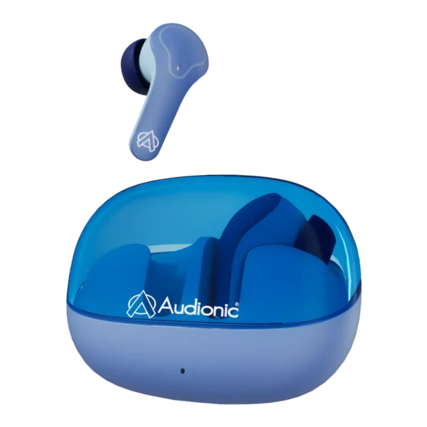 Close view of the Airbud 745 ION charging case and buds