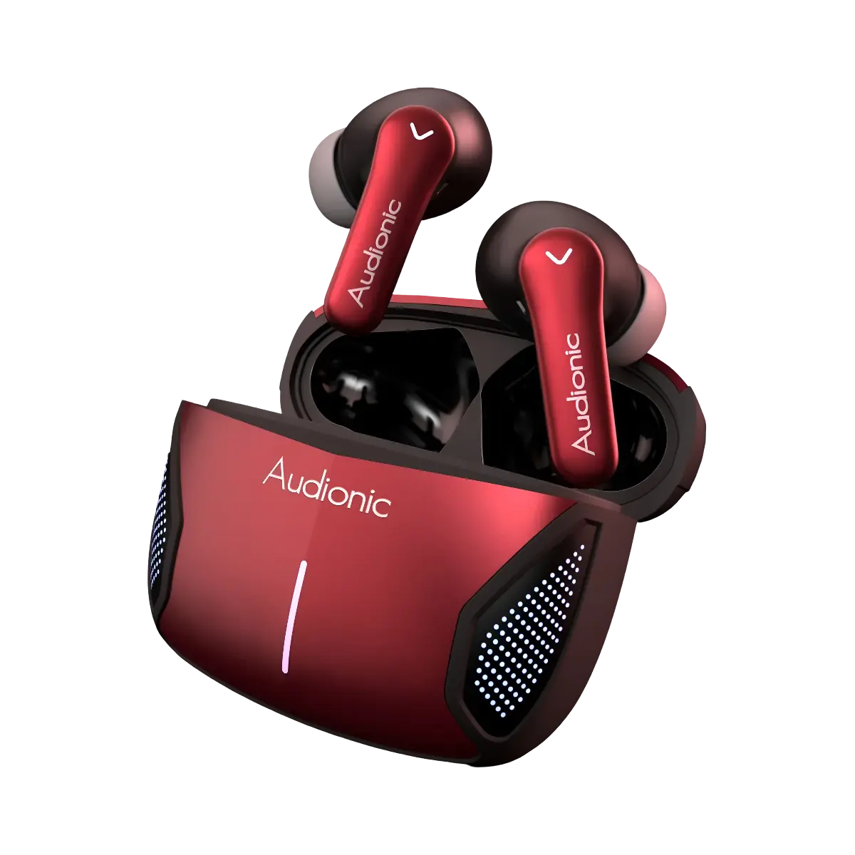 Audionic-Battlebuds-Prime-in-Red Audionic Battlebuds Prime Gaming Earbuds with case