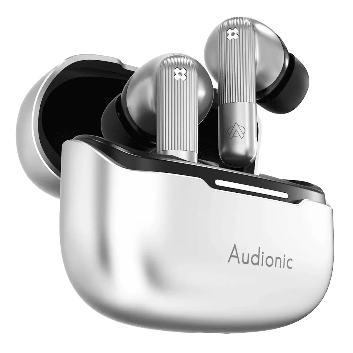Audionic-Trance-Airbud-850-Earbuds-silver Audionic Trance Airbud 850 case open showing earbuds