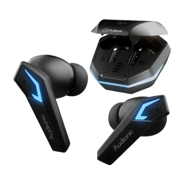 Audionic Battlebuds Lite Gaming Earbuds shown together with the case
