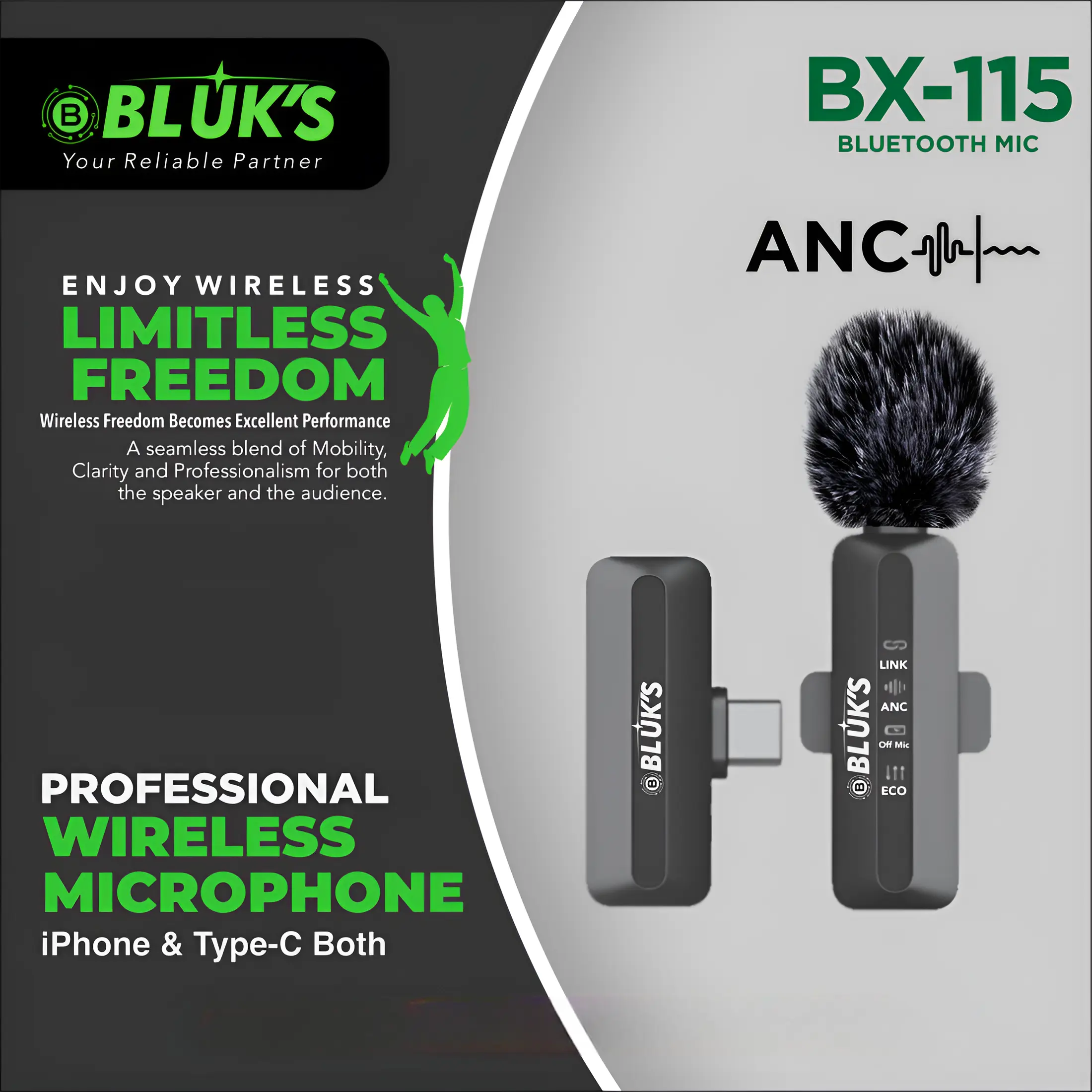 Bluks BX-115 Professional Wireless Mic Infographic