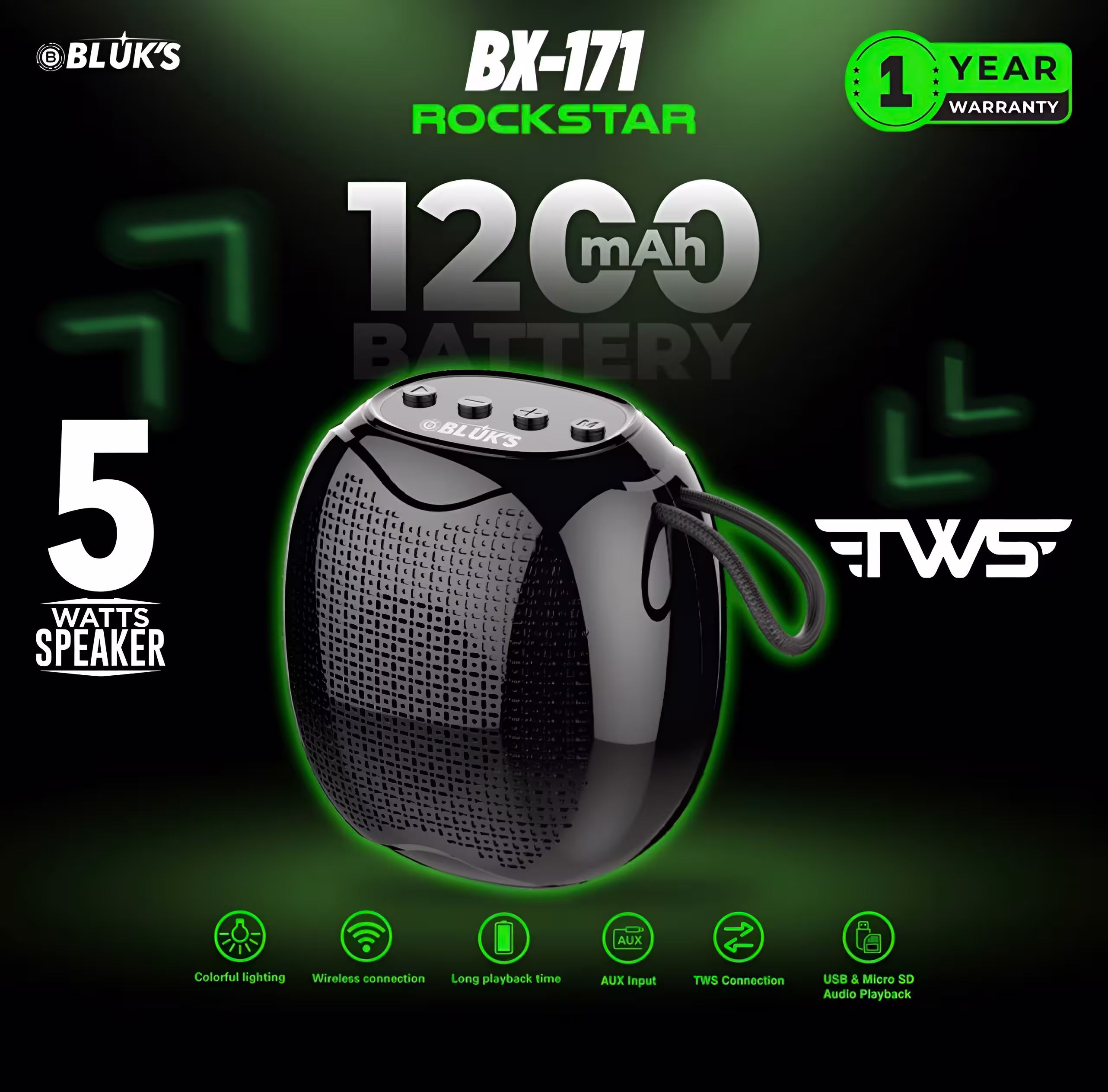 Bluks BX-171 Portable Wireless Speaker Infographic
