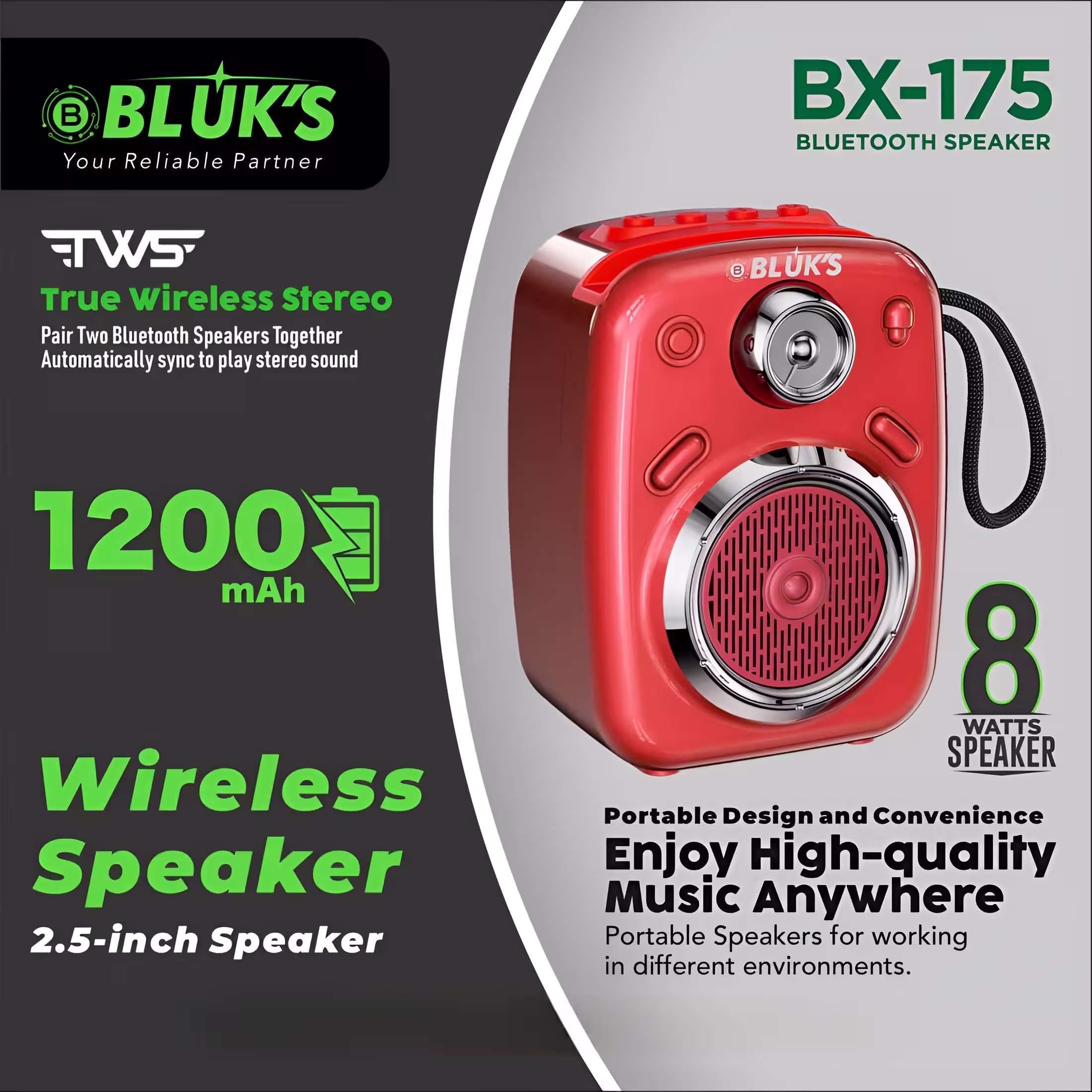 Bluks BX-175 Bluetooth Speaker Infographic