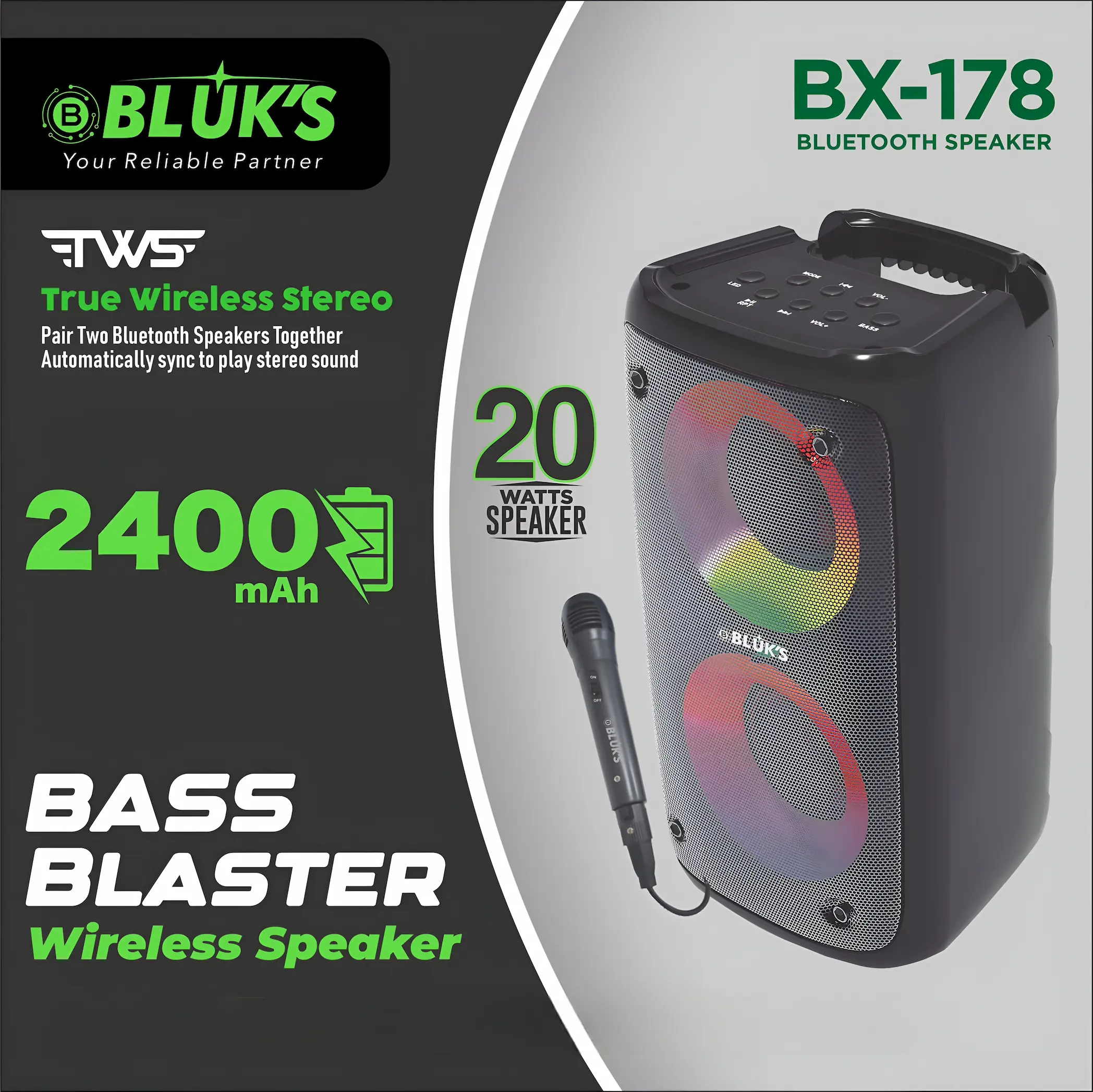 Bluks BX-178 Bass Blaster Wireless Speaker
