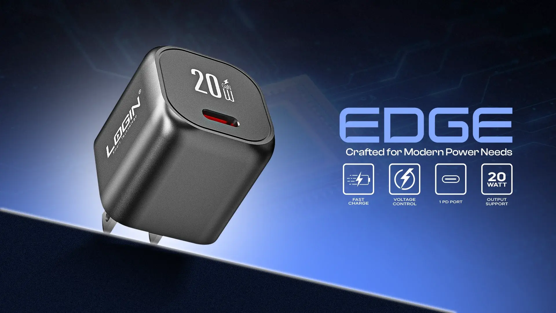 Login L-412 EDGE 20W GaN Charger Specs
