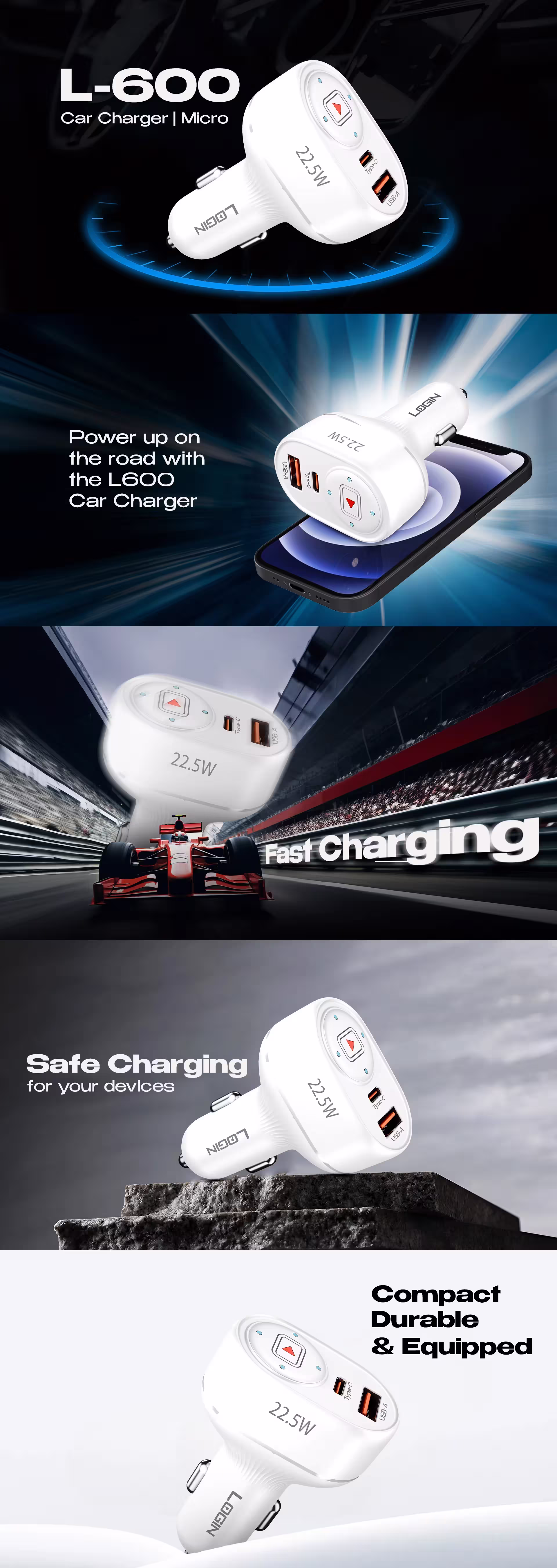 Login L-600 Driveon Car Charger Infographic