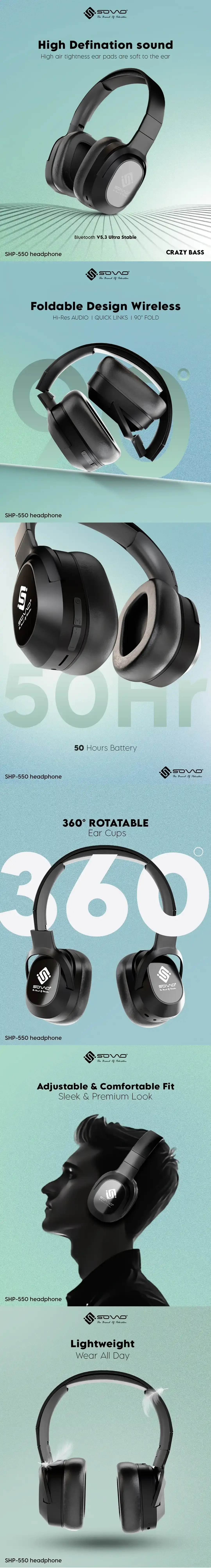SOVO SHP-550 Wireless Headphones Infographic