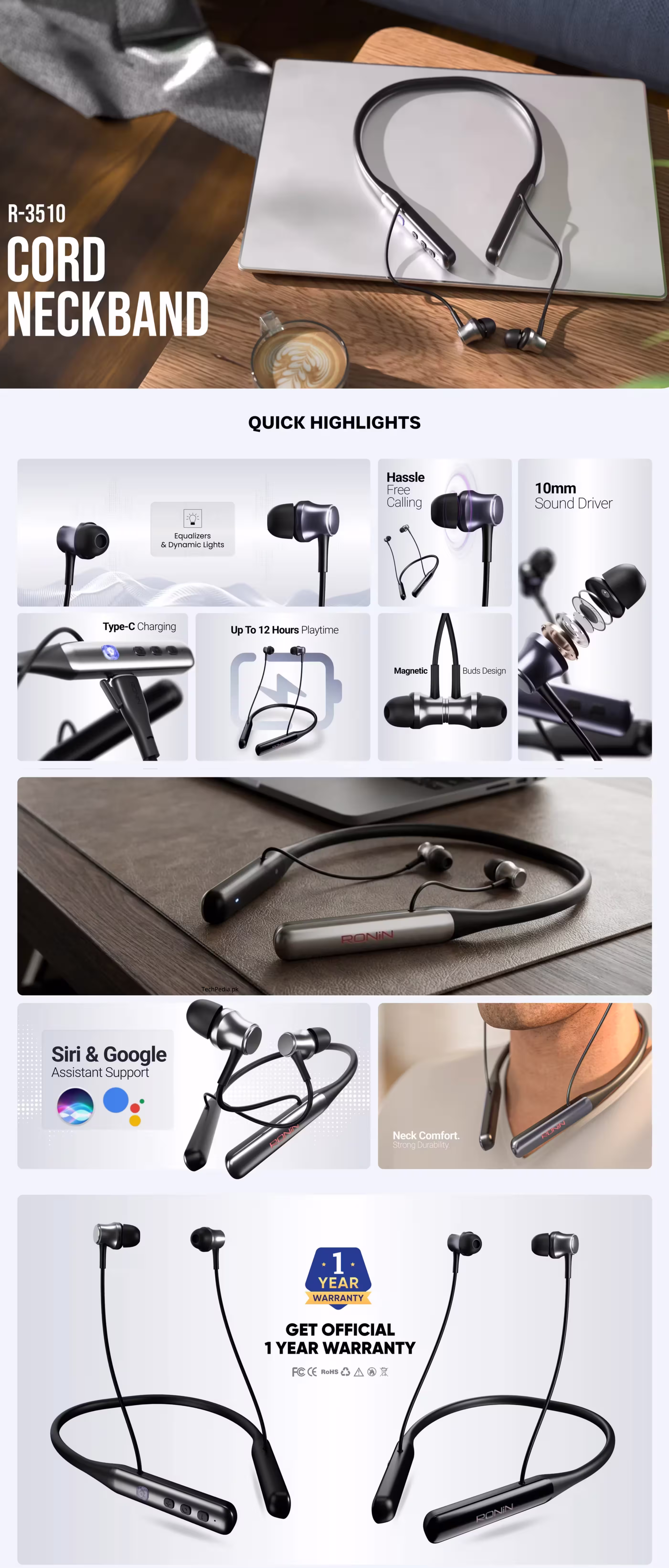 Ronin Cord R-3510 Neckband Infographic